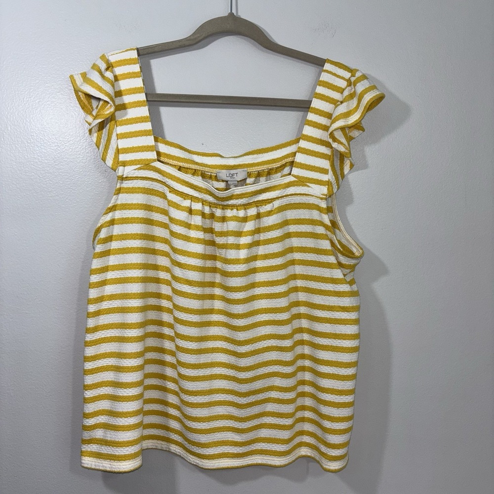 Loft Outlet Size XL Women's Yellow Cream Striped Ruffle Shoulder Tank Blouse